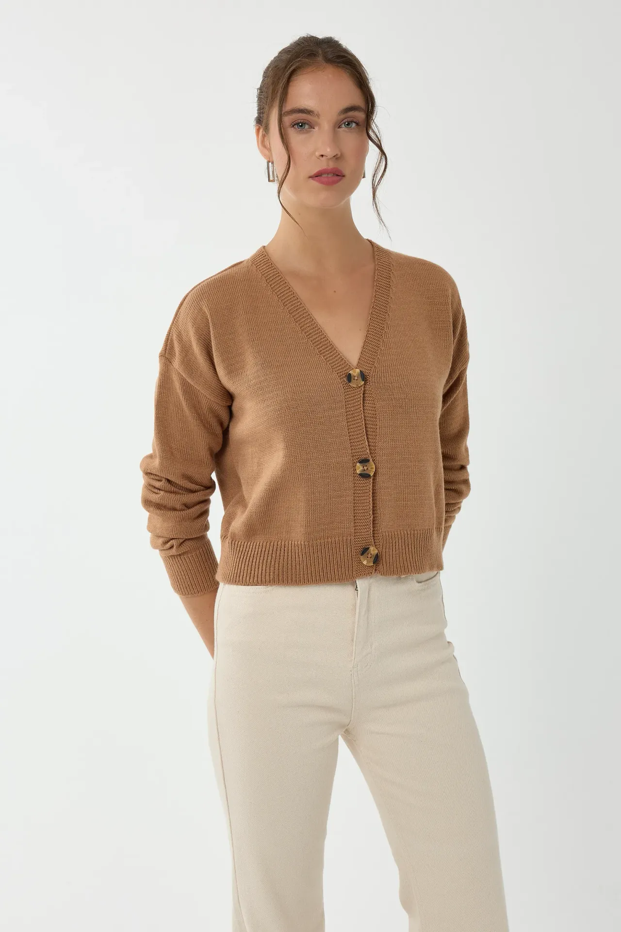 Relaxed Fit V-Neck Knit Cardigan