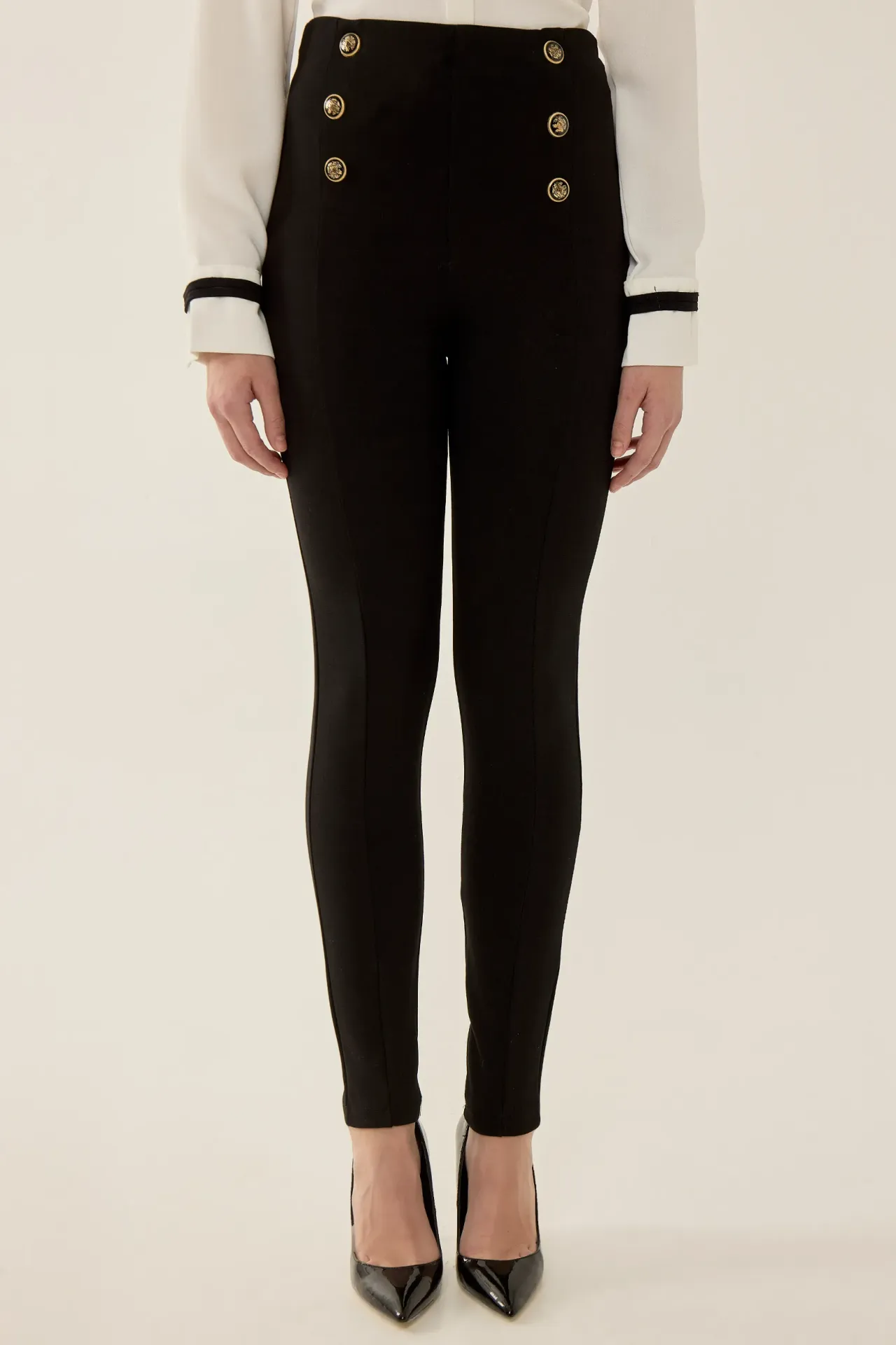 High Waist Leggings with Button Detail