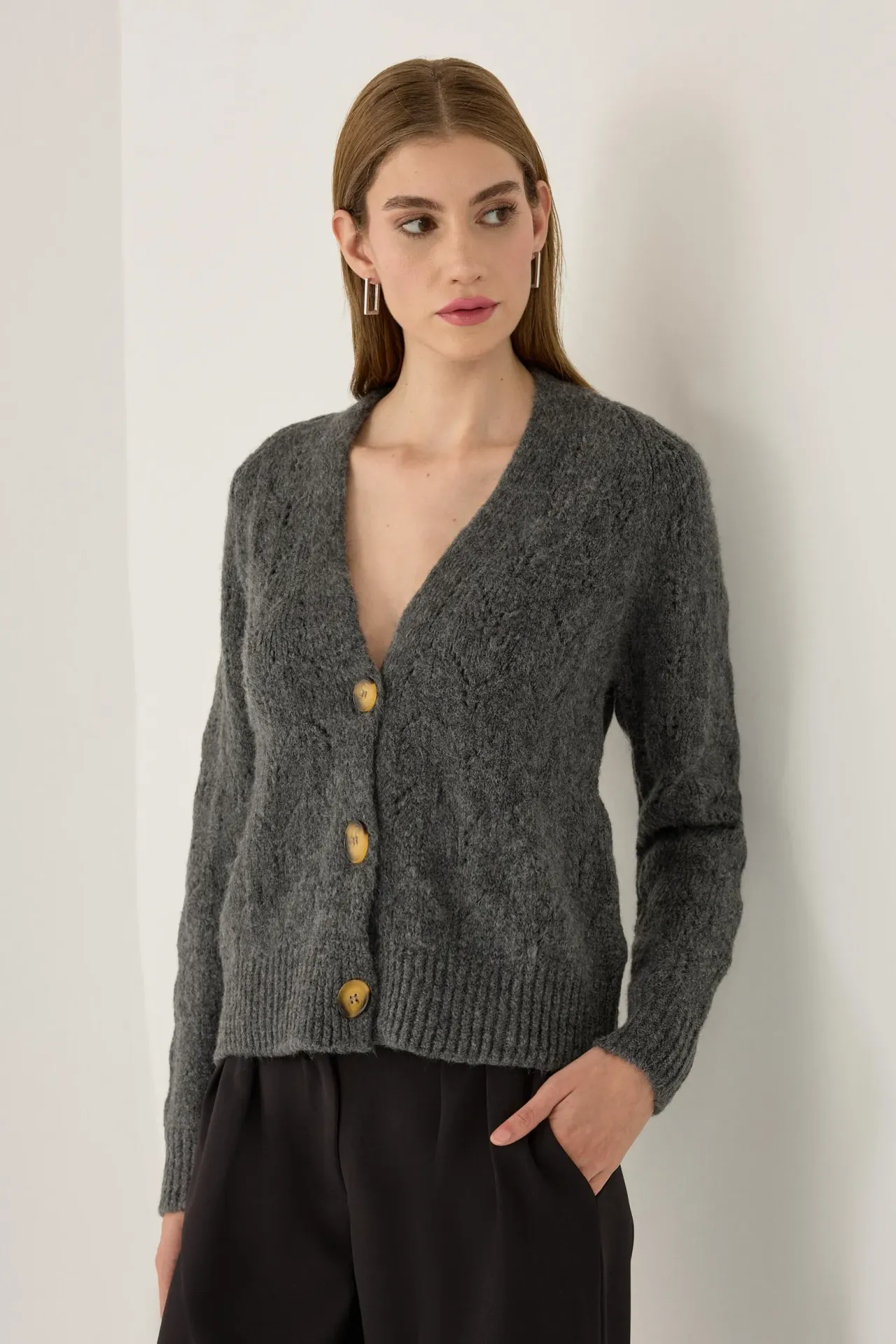 V-Neck Relaxed Fit Knit Cardigan