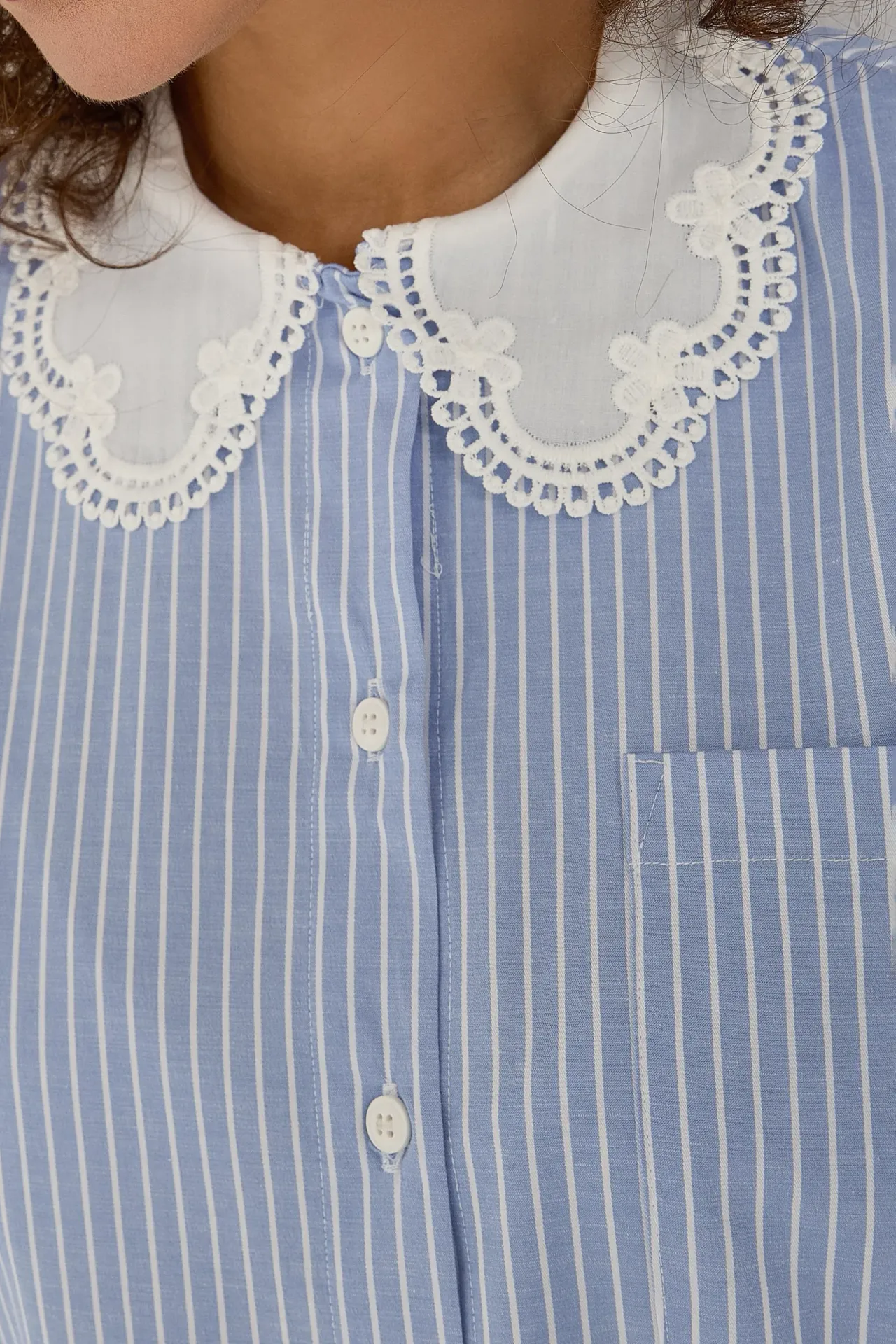 Striped Lace Collar Long Sleeve Shirt