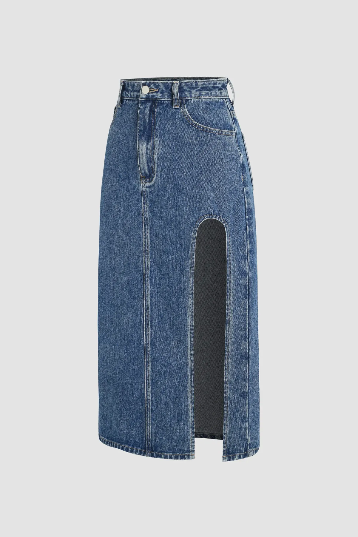 Denim Midi Skirt with Slit 2