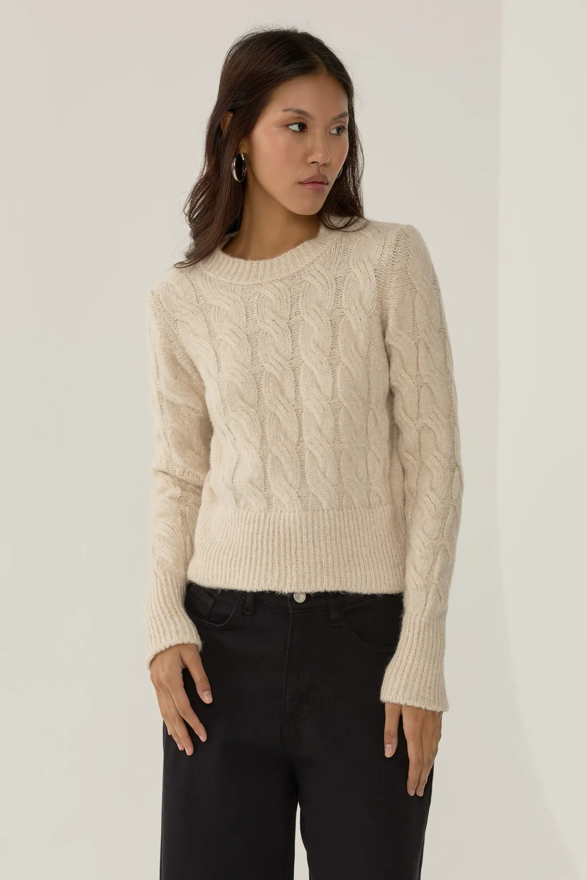 Hair Braid Pattern Crew Neck Sweater 1