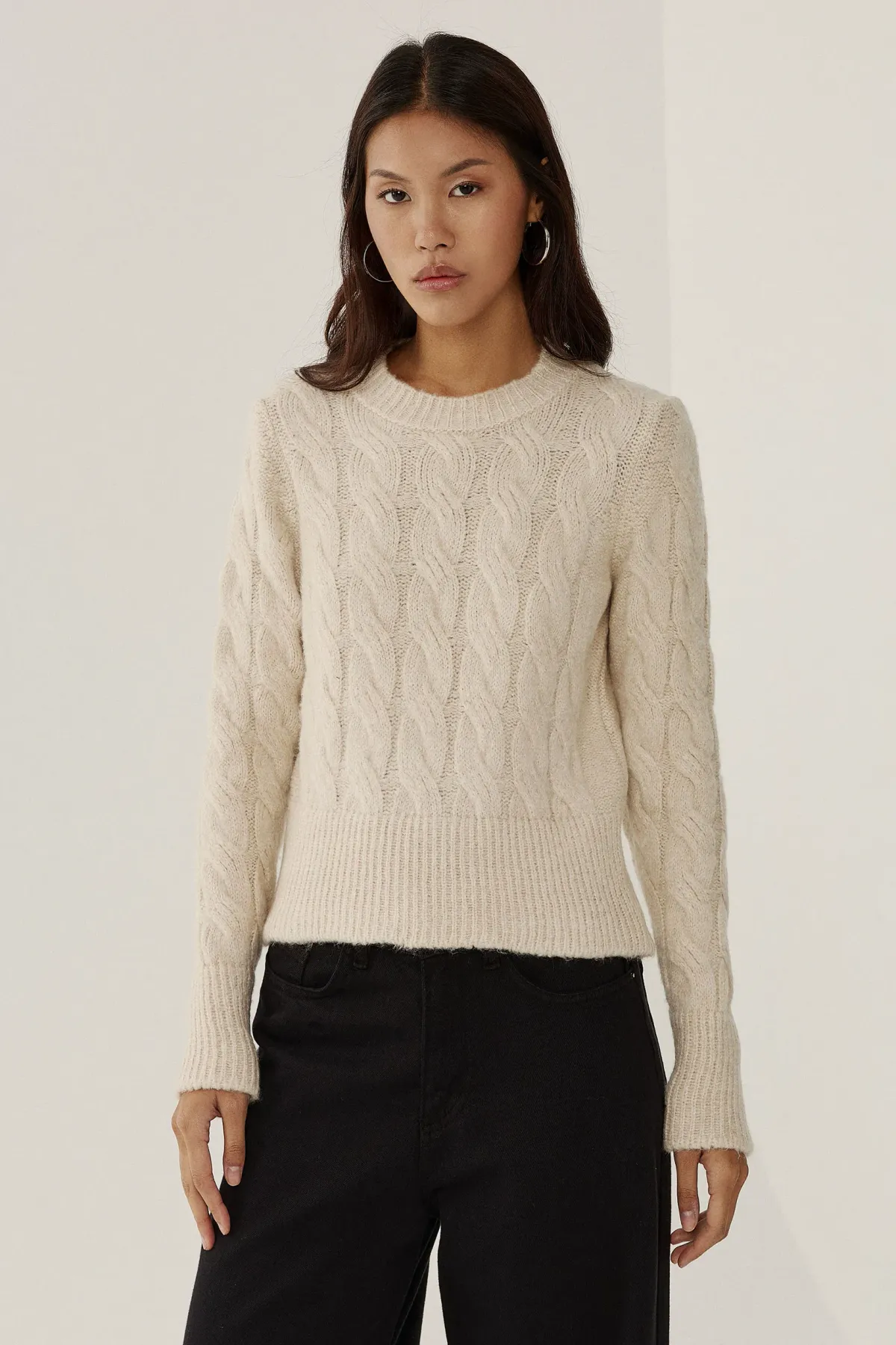 Hair Braid Pattern Crew Neck Sweater 3