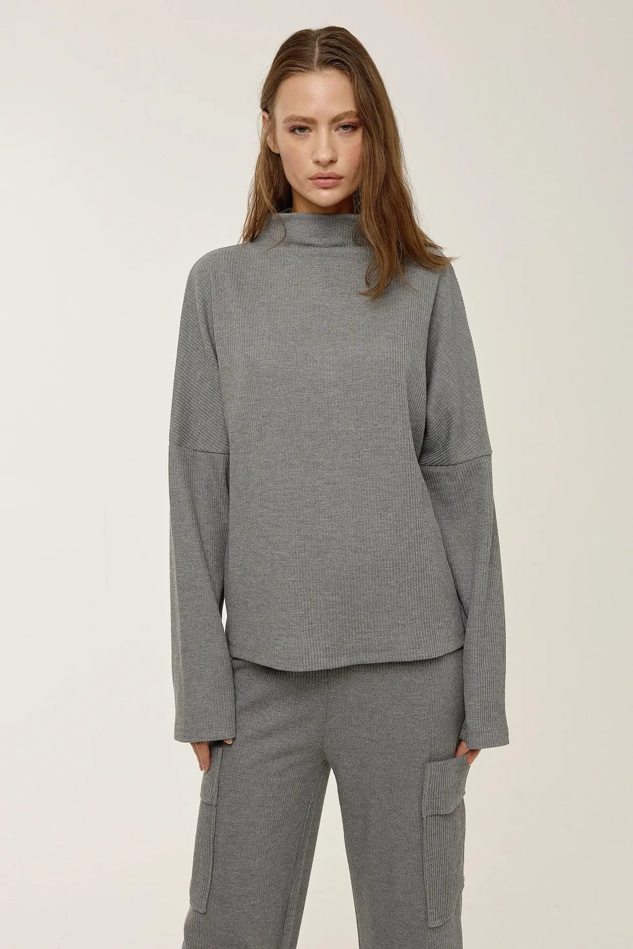 Oversized Half Turtleneck Sweater & Cargo Pants Knitted Co-ord Set