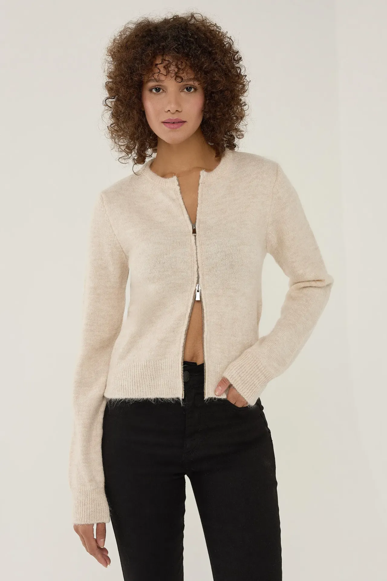 Zippered Knit Cardigan