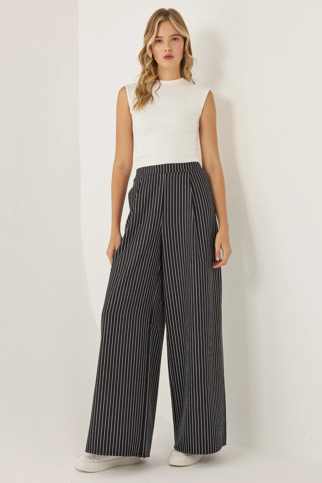 High Waist Striped Wide Leg Pants