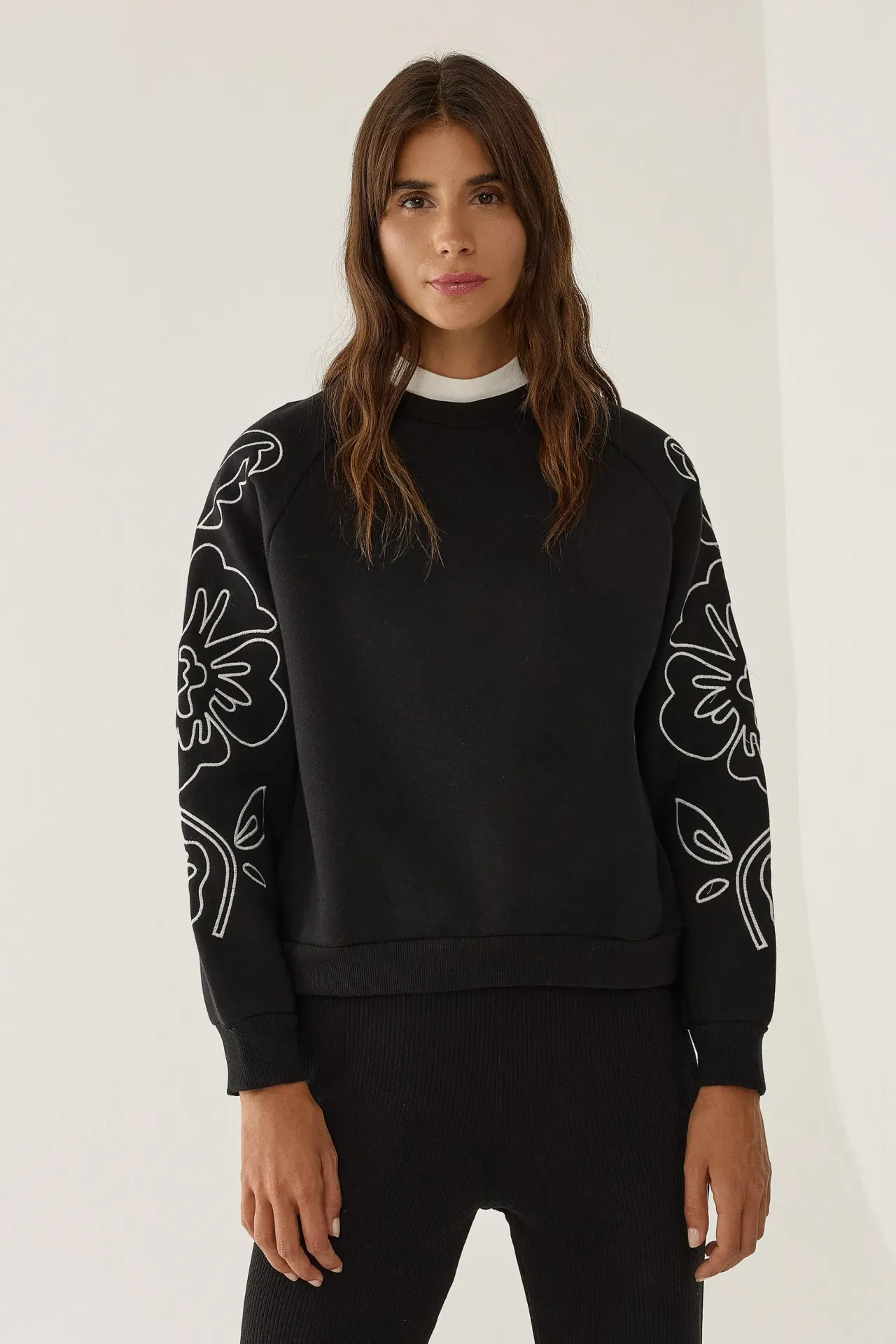 Oversized Embroidered Sleeve Sweatshirt