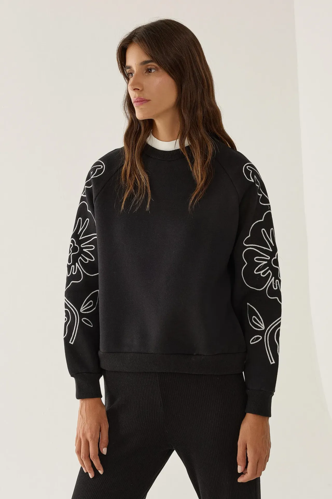 Oversized Embroidered Sleeve Sweatshirt