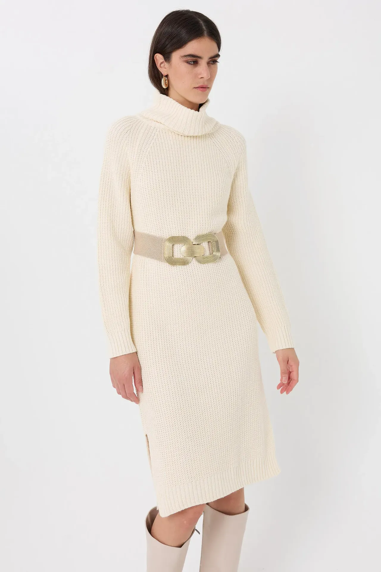 Knitted High-Neck Midi Dress