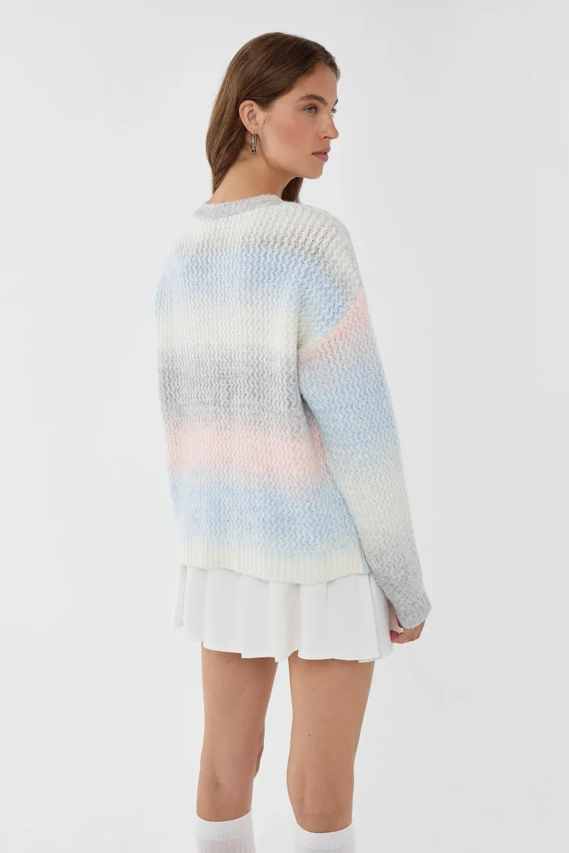 Striped Crew Neck Textured Knit Sweater 4