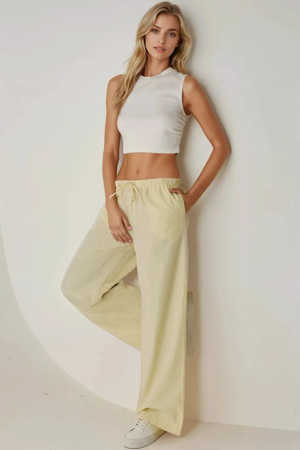 Elastic Waist Striped Cotton Pants