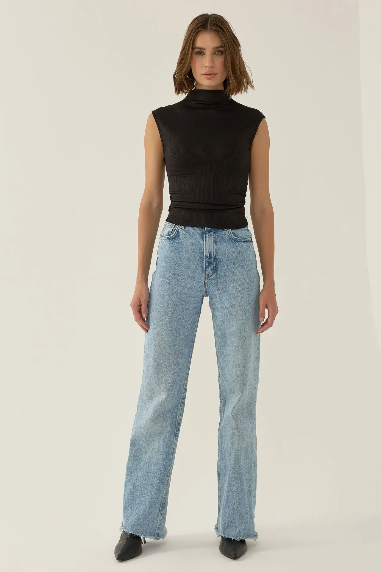 Ruched Half Turtleneck Crop Top