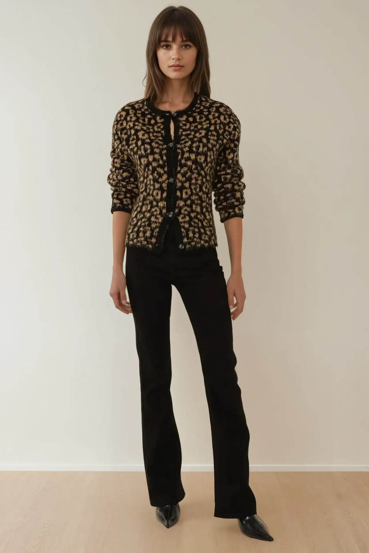 Relaxed Fit Leopard Print Knitted Cardigan