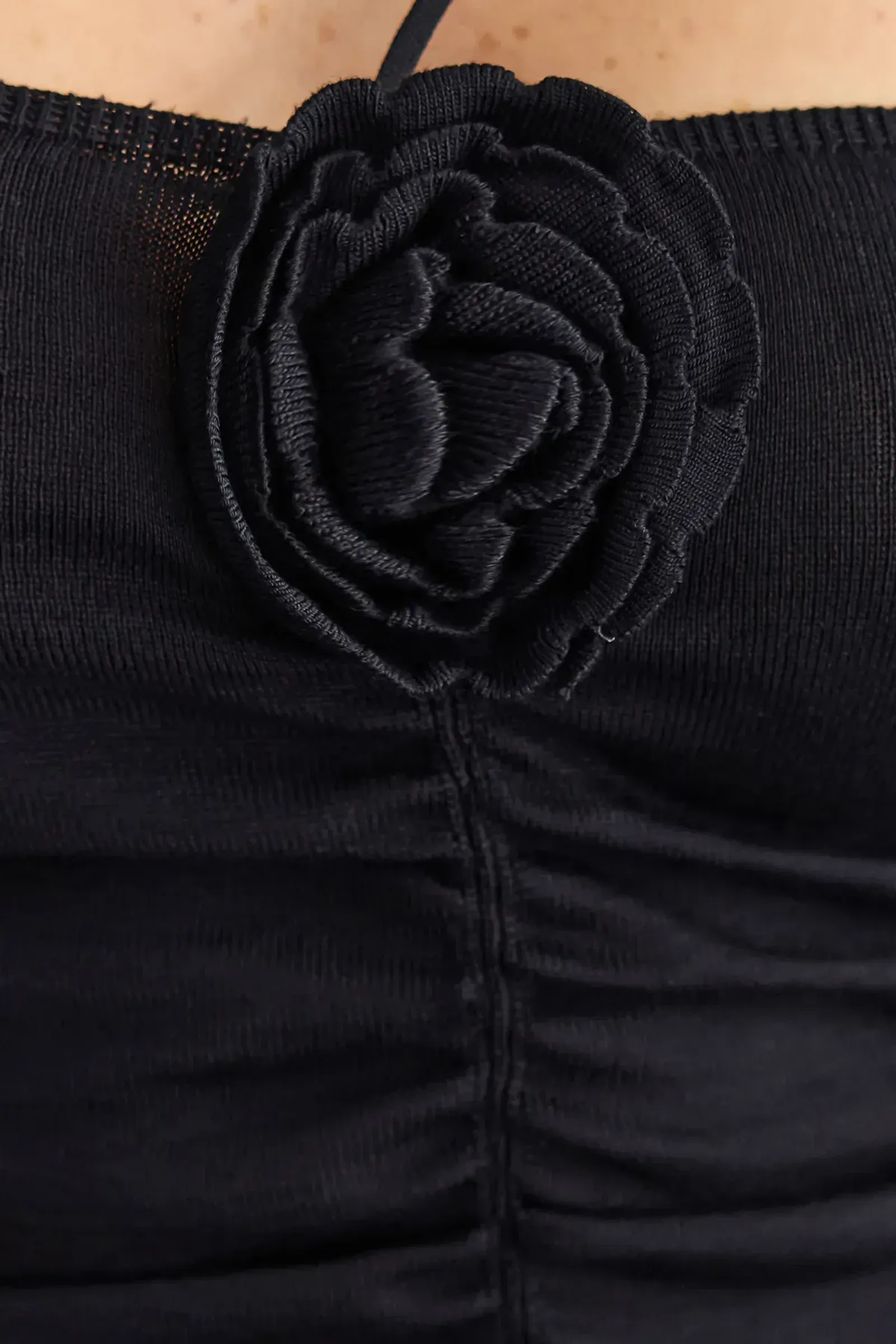 Strapless Ruched Tulle Bodycon Mini Dress with Flower Detail 4