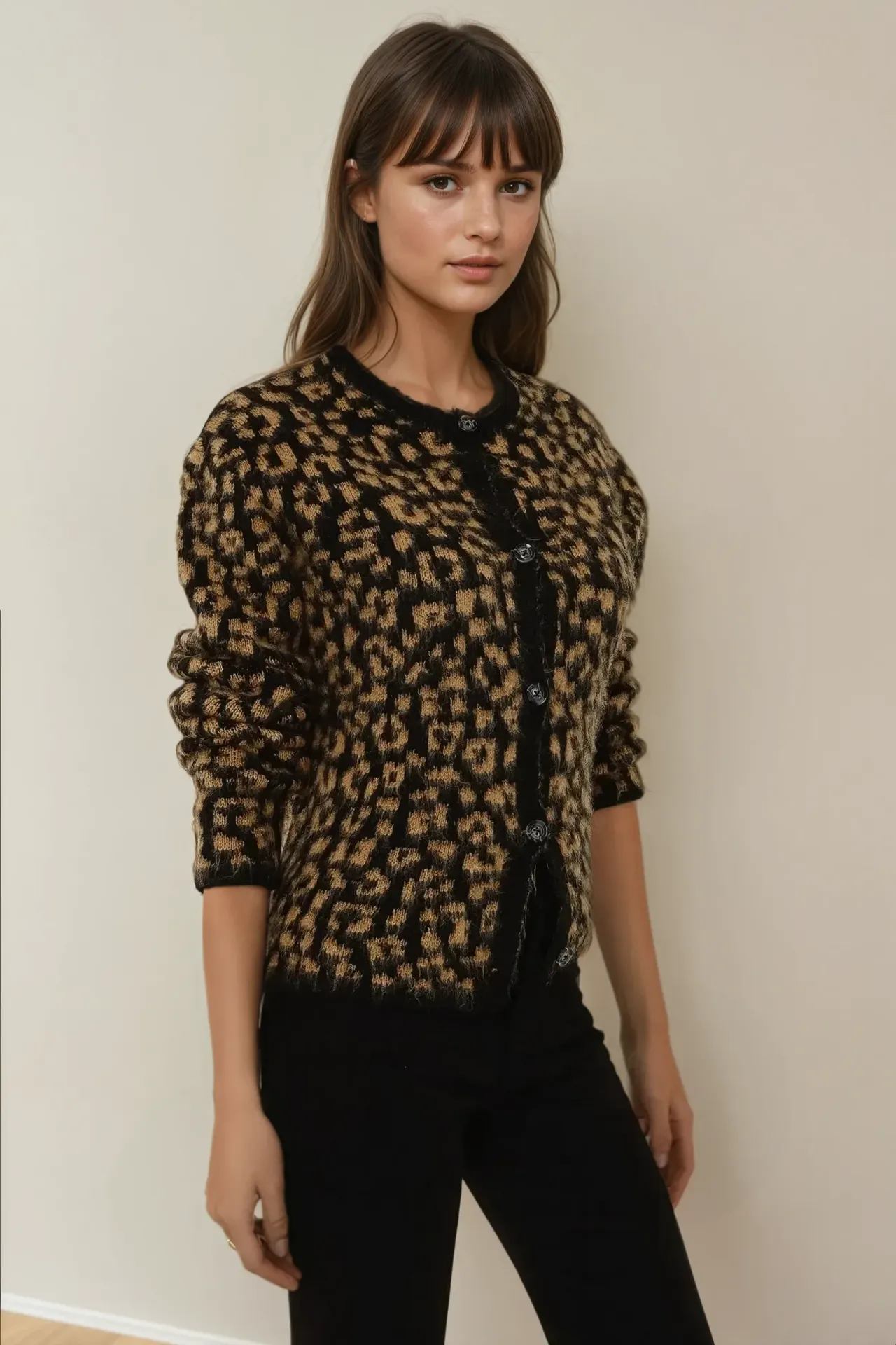 Relaxed Fit Leopard Print Knitted Cardigan