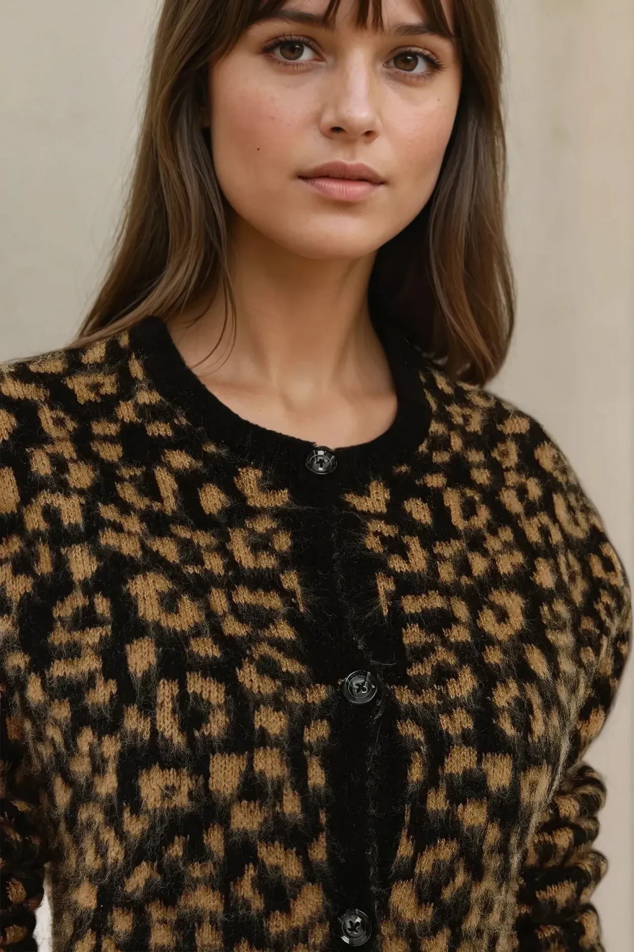 Relaxed Fit Leopard Print Knitted Cardigan