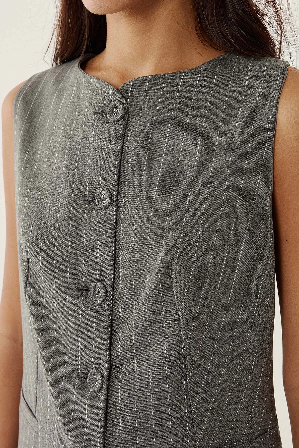 Striped Round Neck Sleeveless Waistcoat 4
