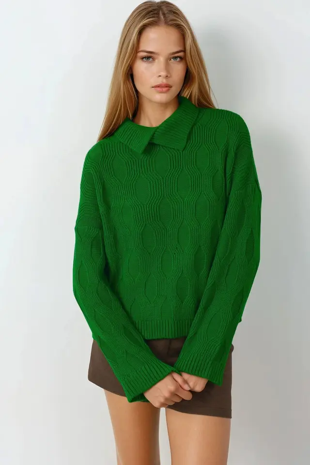 MY FASHION Patterned Knit Sweater with Collar Detail