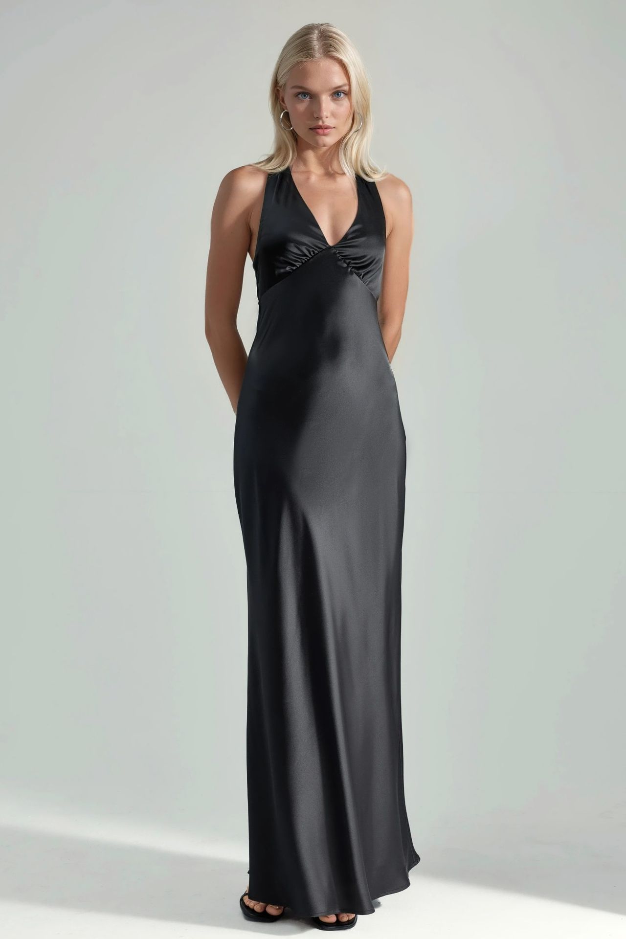 Halter Neck V-Neck Satin Maxi Dress 7