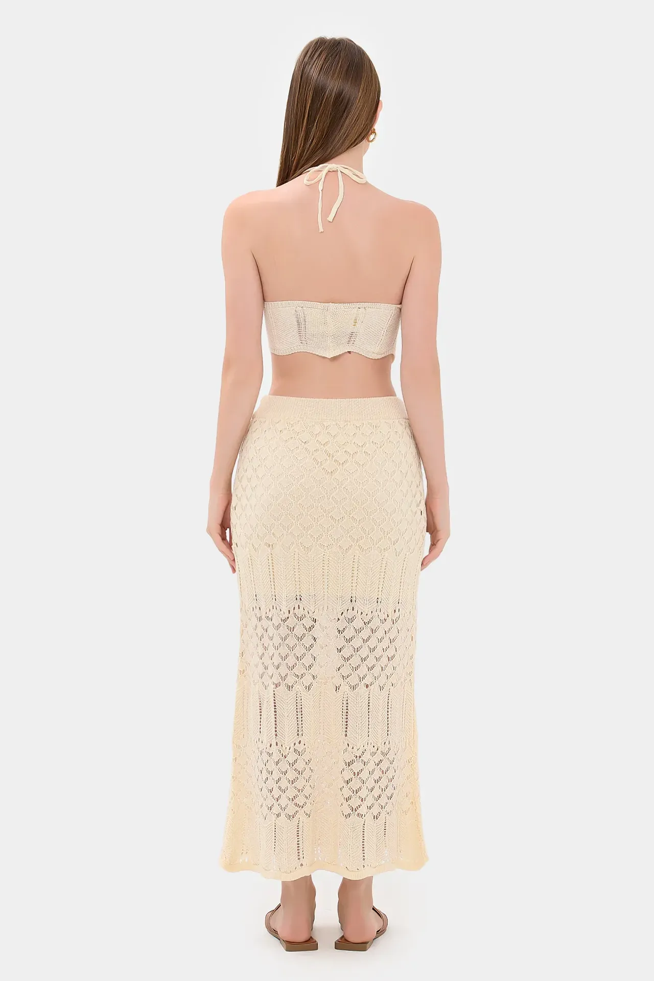 2 Pieces: High Neck Crochet Sleeveless Crop top & High Waist Crochet Maxi Skirt