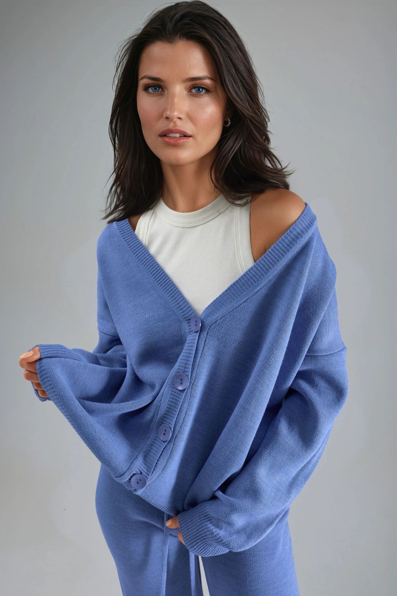 MY FASHION V-Neck Cardigan and Wide Leg Pants Knitwear Set 6