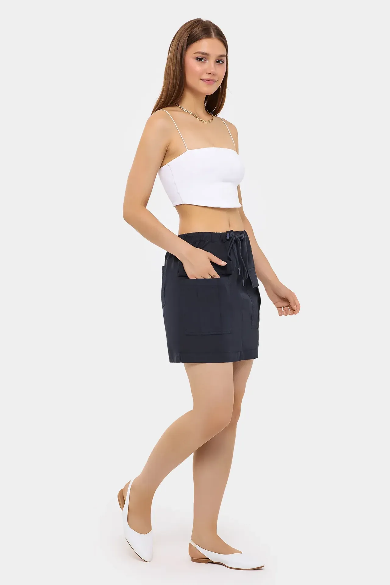 Cotton Low-Rise Cargo Skirt 