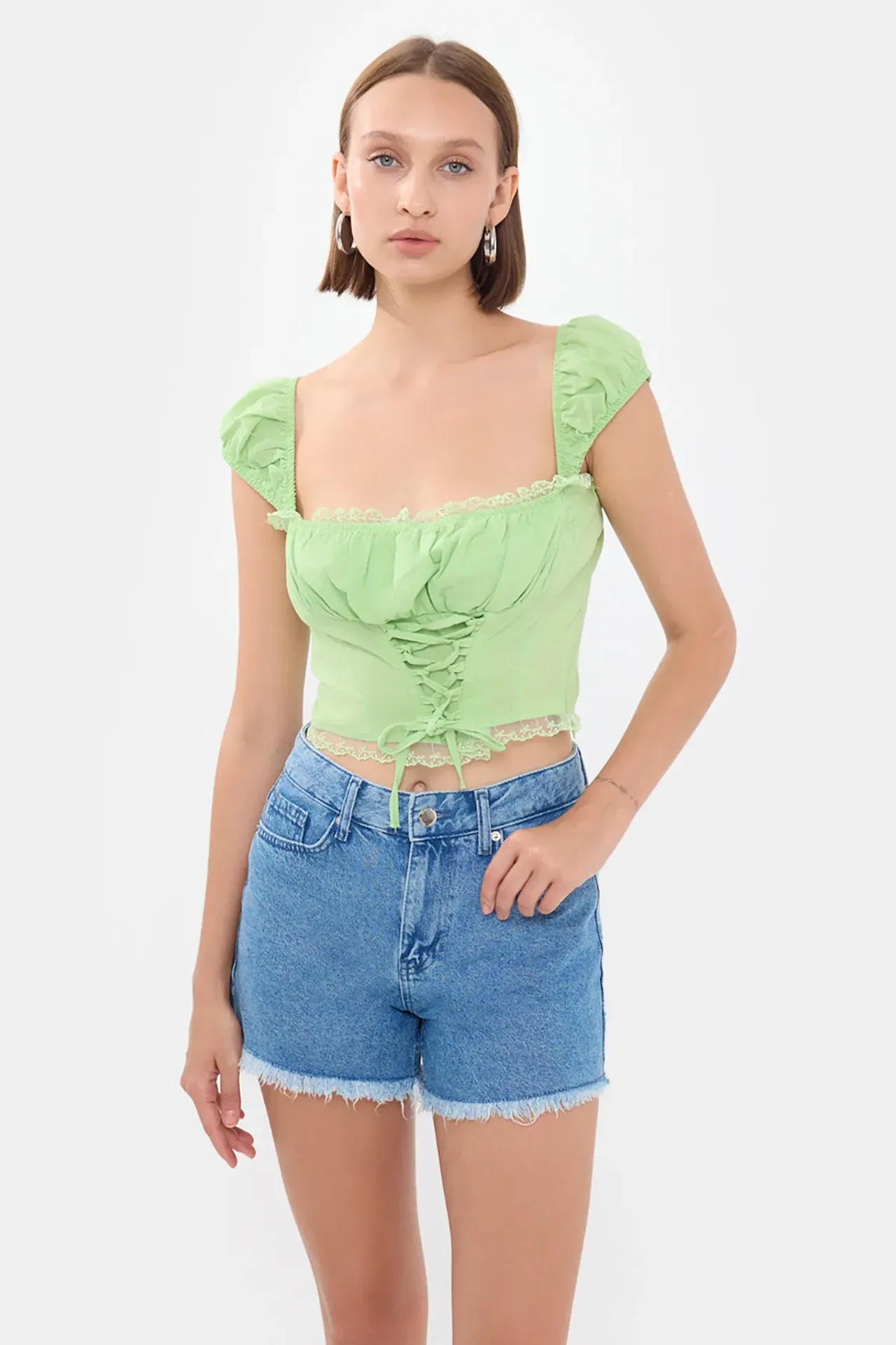 Square Neck Lace Up Corset Top