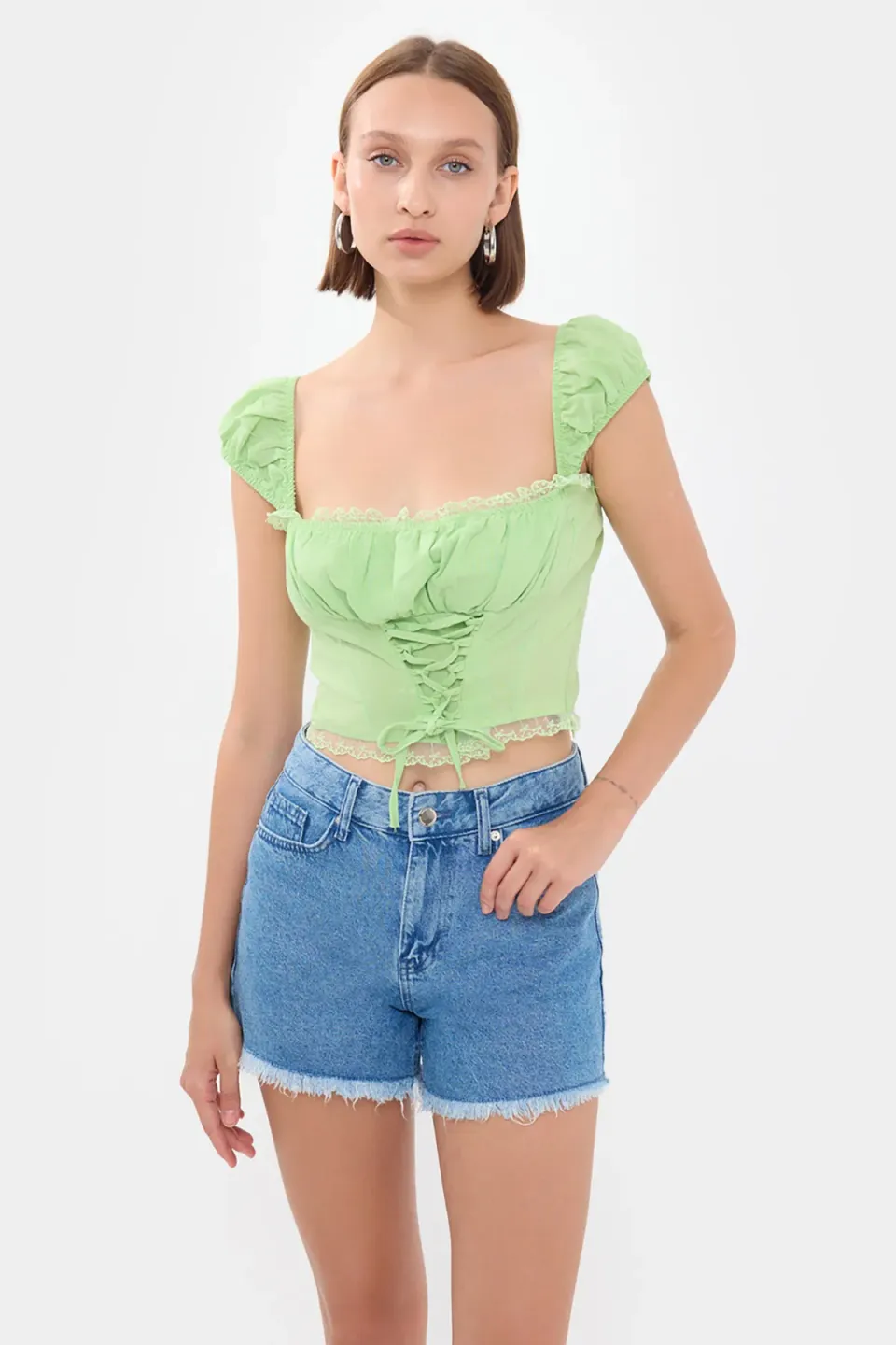 Square Neck Lace Up Corset Top