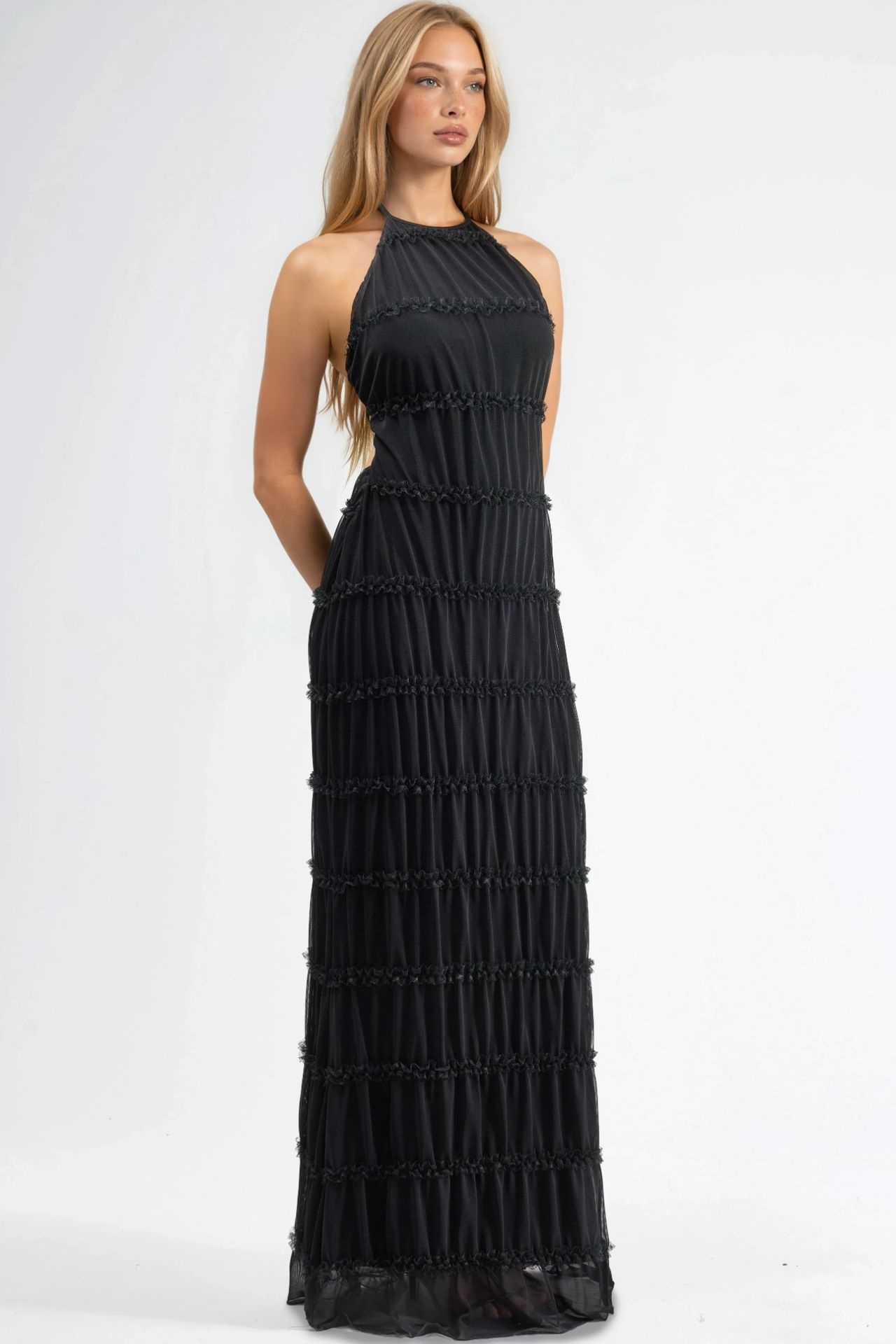 Halter Neck Textured Maxi Dress 4