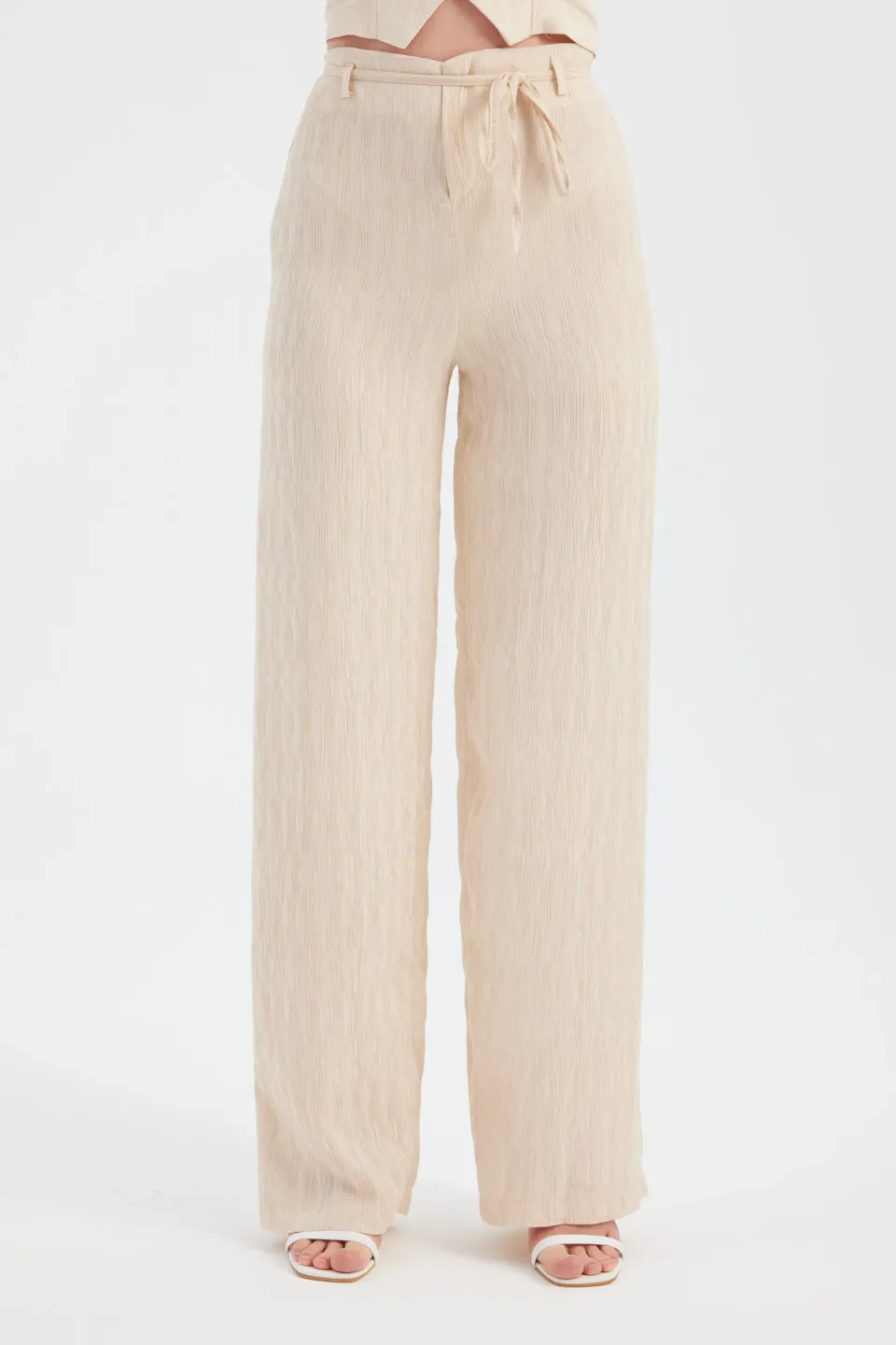 Woven Straight Leg Trousers with Belt Detail