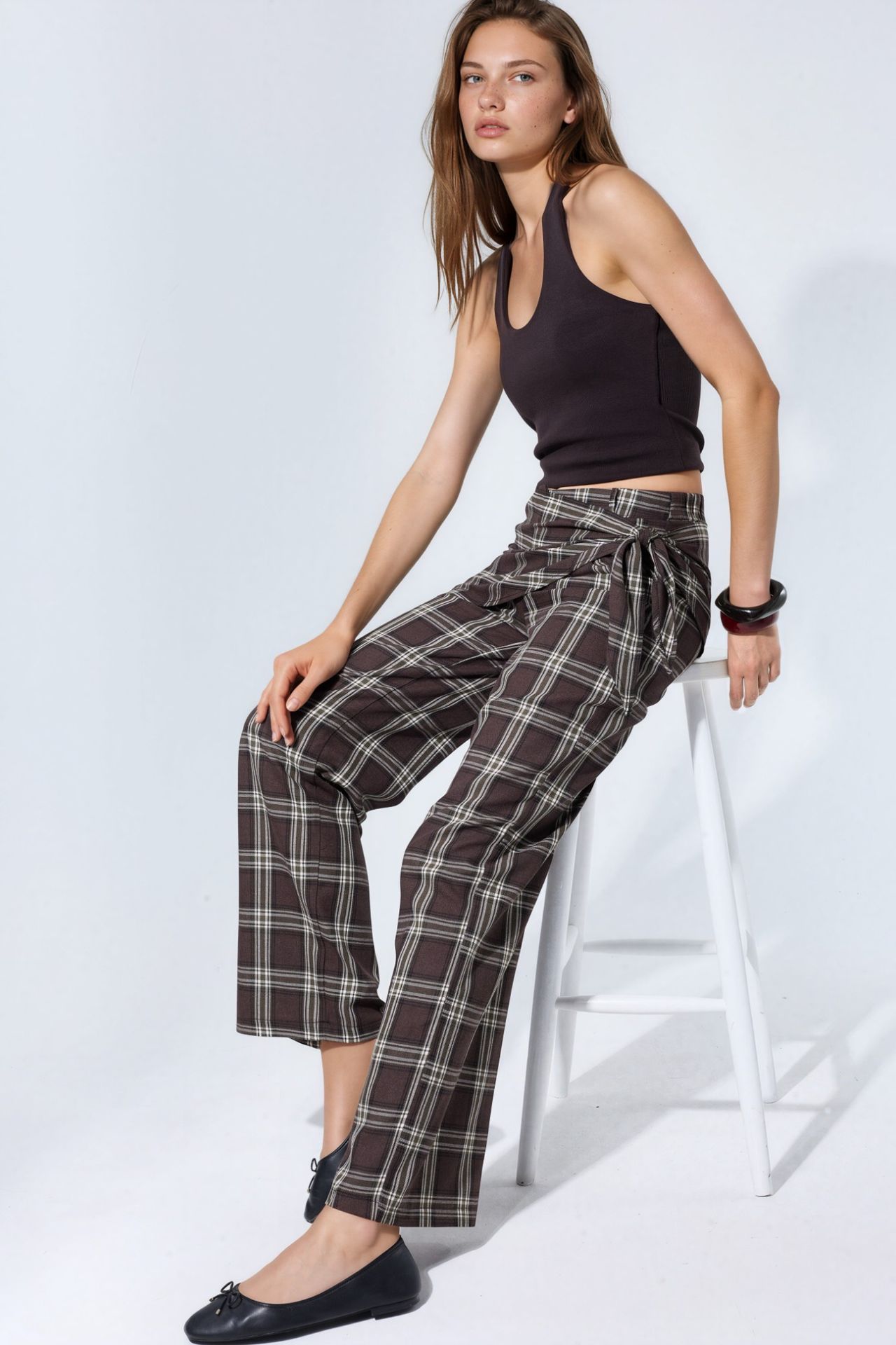 High-Waist Plaid Wide-Leg Trousers 5
