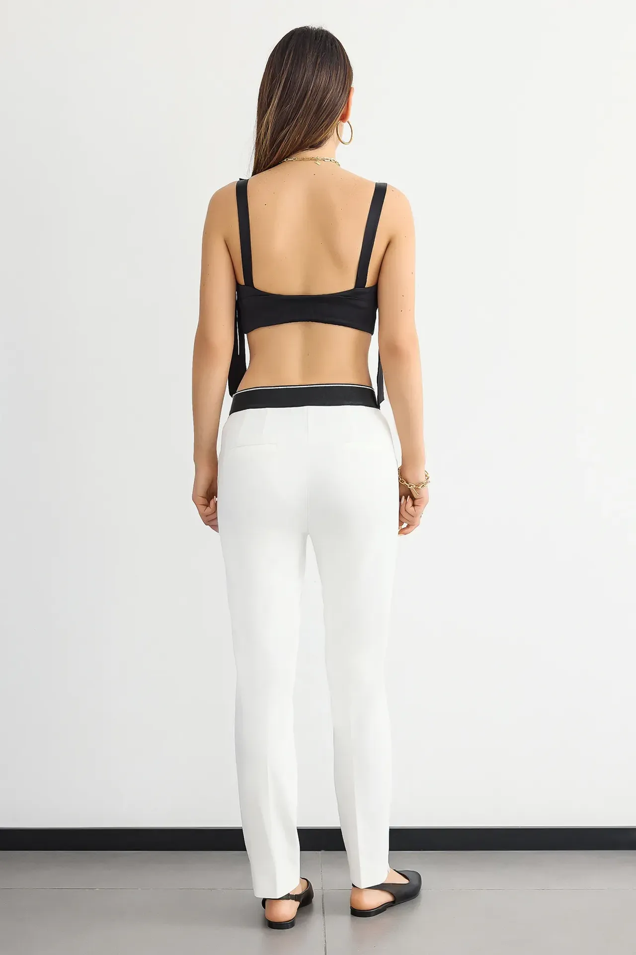 High-Waist Slim Fit Trousers with Belt Detail