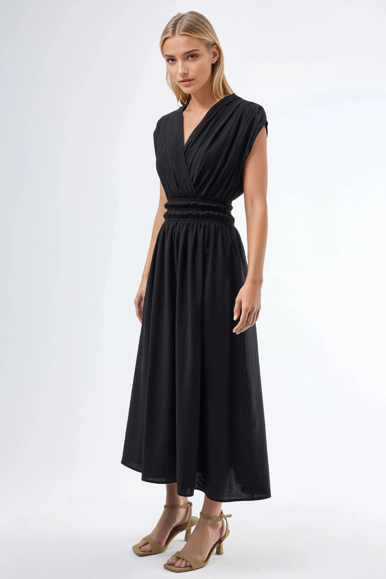 BUSEM Textured V-Neck Midi Dress 4