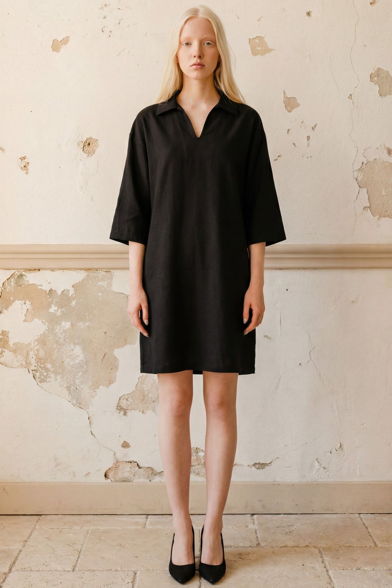MY FASHION Polo Collar Mini Dress with Three Quarter Sleeves 6