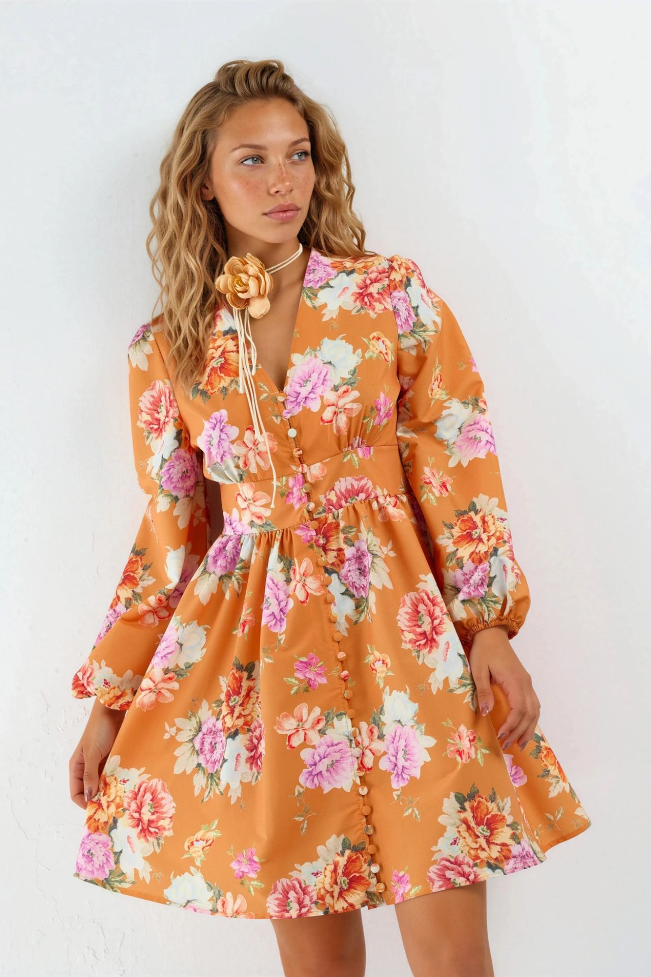 MSN Frilly Floral V-Neck Mini Dress 2