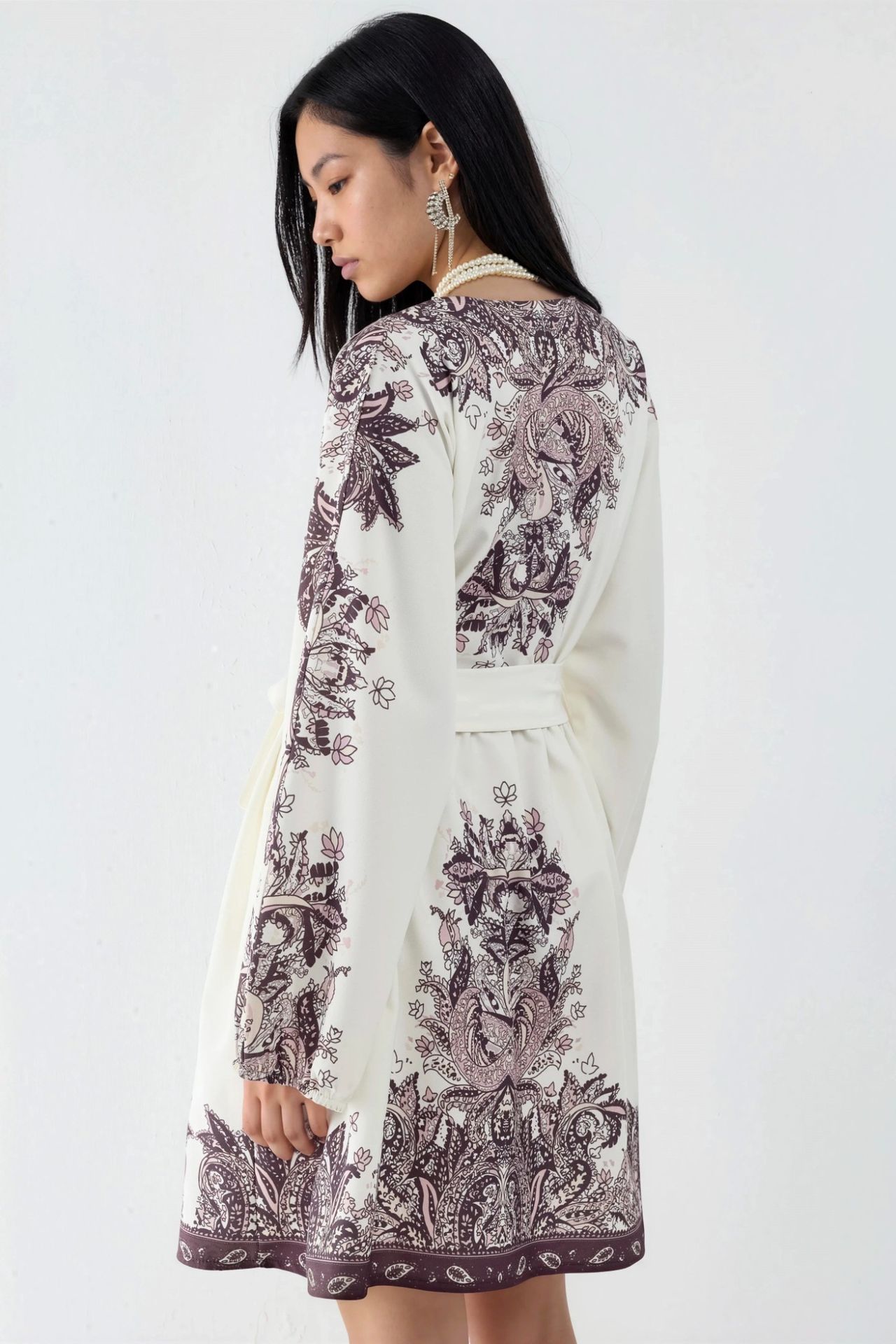 MSN Belted Mini Dress with V-Neck in Paisley 3