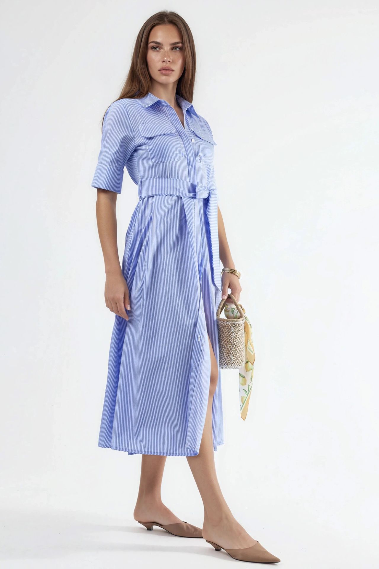 BUSEM Belted Striped Midi Shirt Dress 4