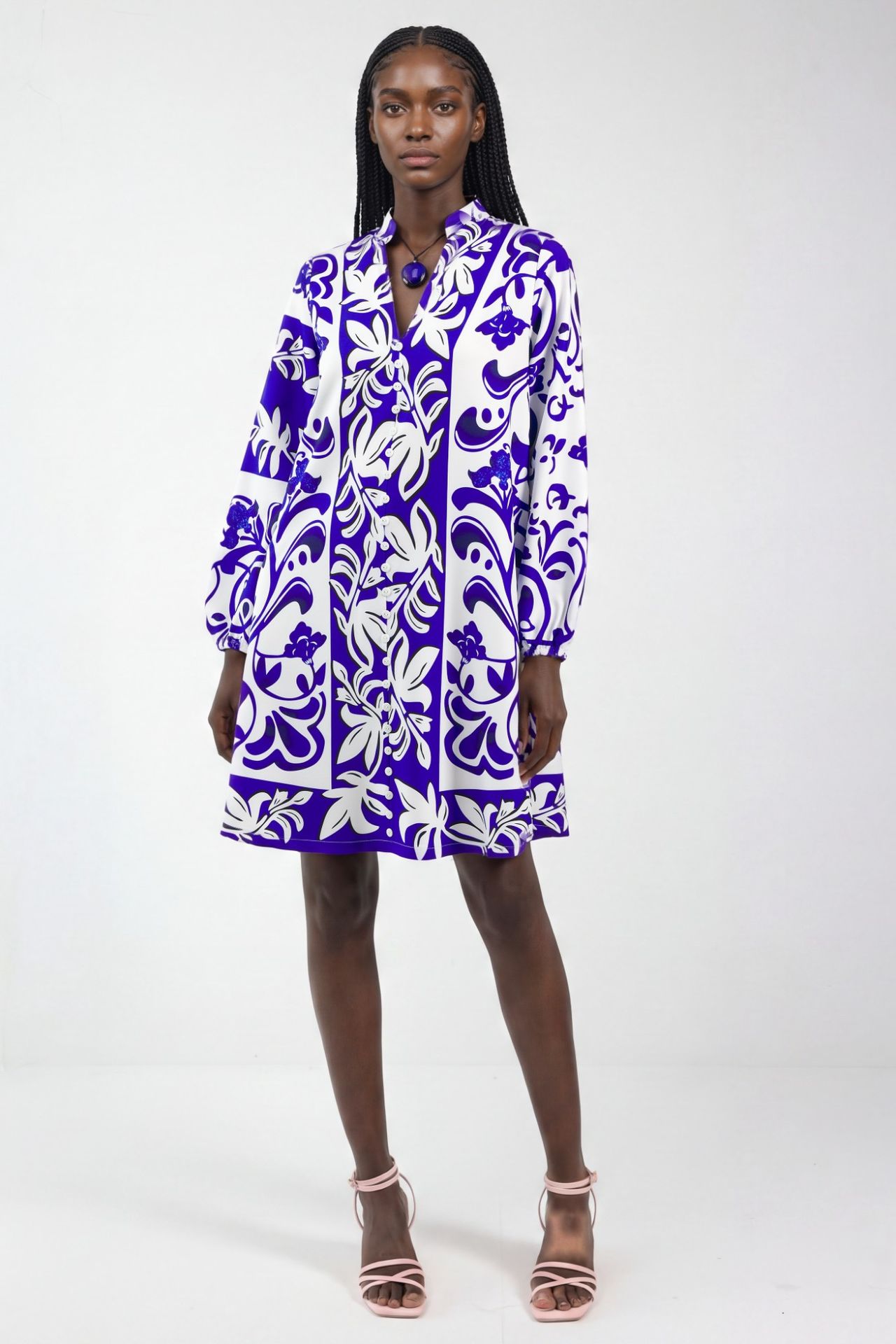 MSN Floral V-Neck Mini Shirt Dress with Belt 5