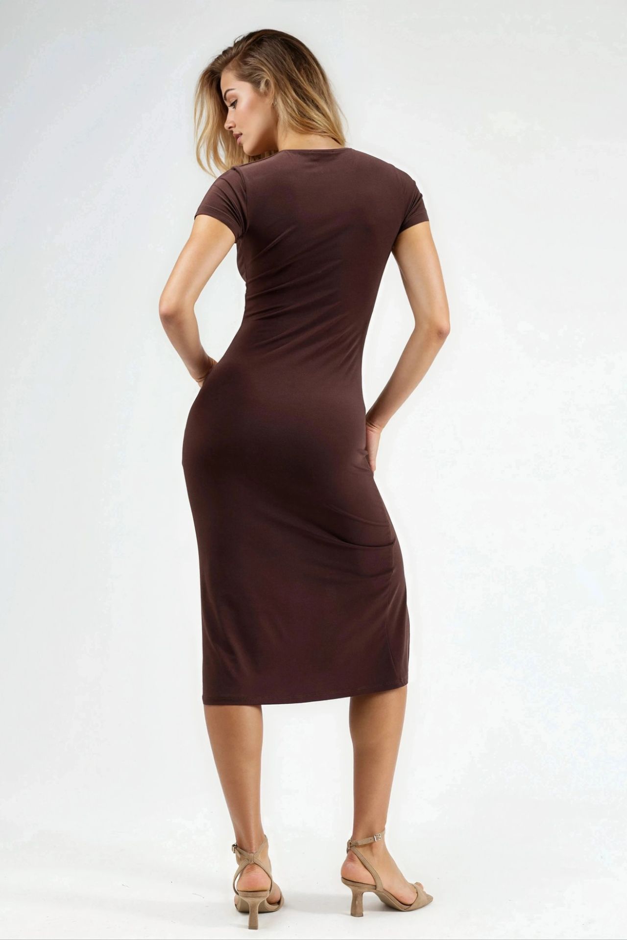 Slit Detailed Short Sleeve Midi Dress 3