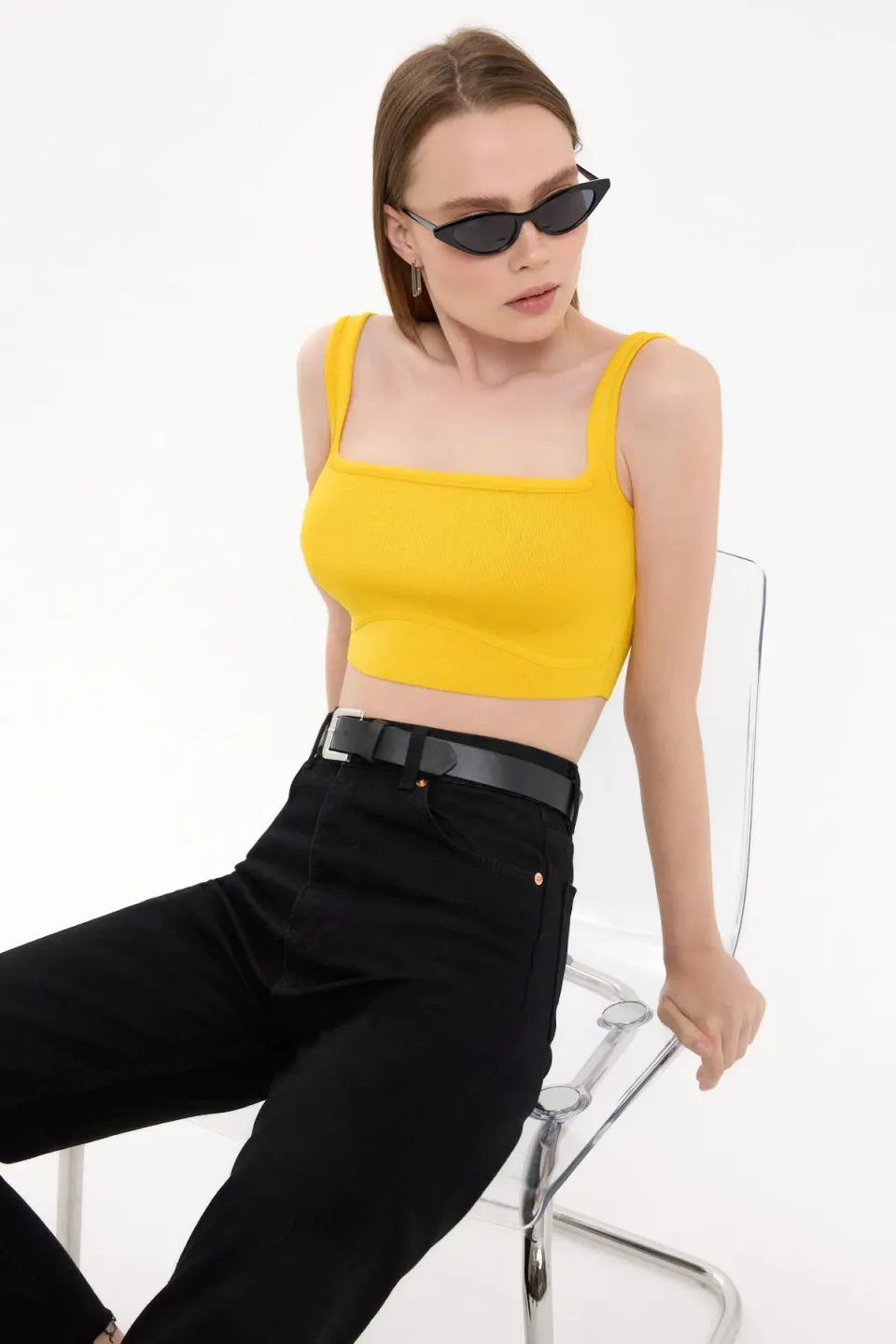 Square-Neck Sleeveless Crop Top