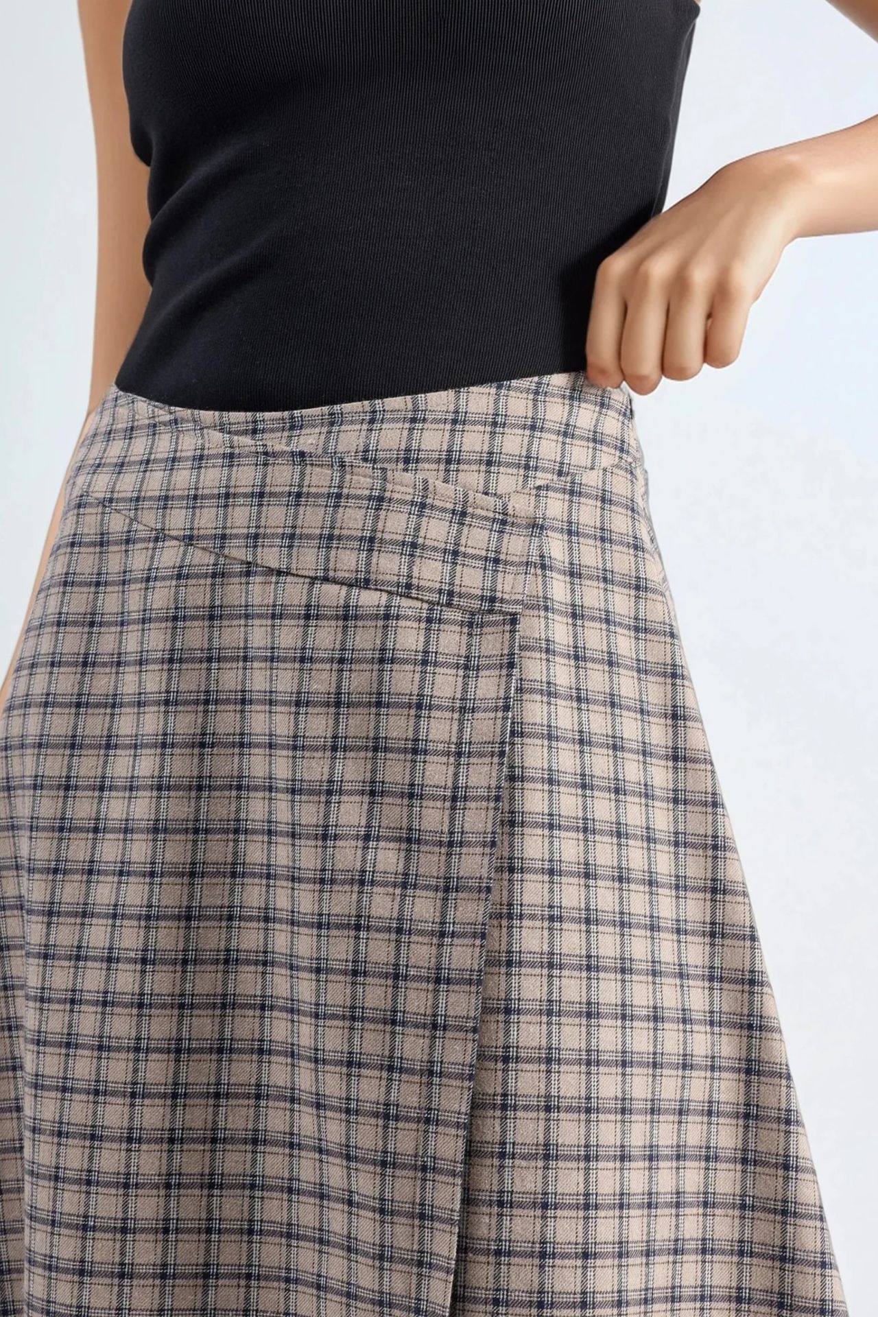 High Waist Plaid Midi Skirt 7