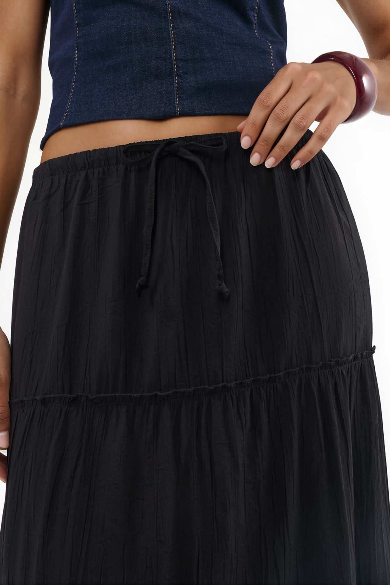 BUSEM High Waist Textured A-Line Maxi Skirt 4