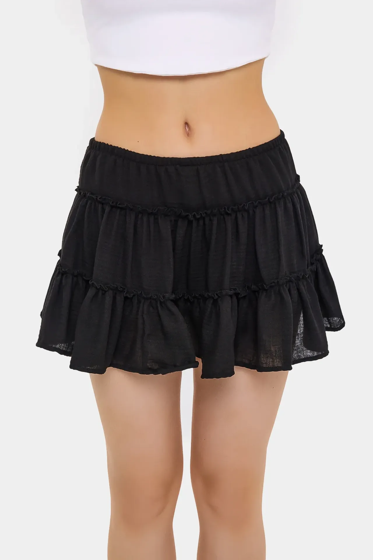 Ruffled Tiered Woven Skirt with Elastic Waist