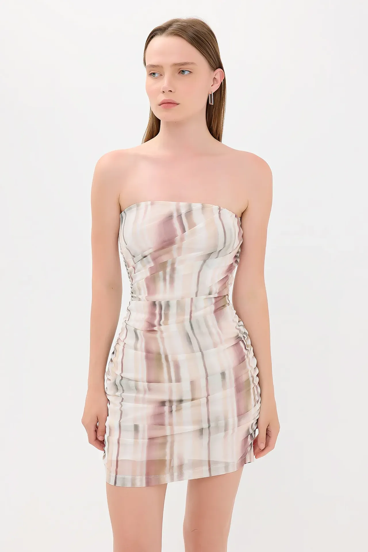 Abstract Strapless Mini Dress