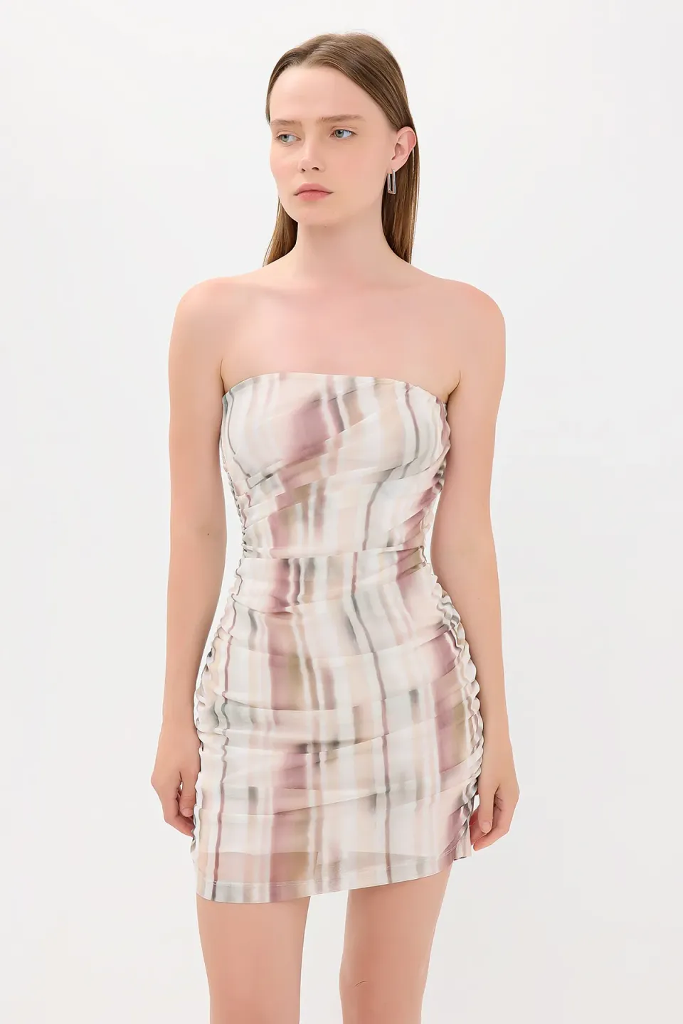 Abstract Strapless Mini Dress