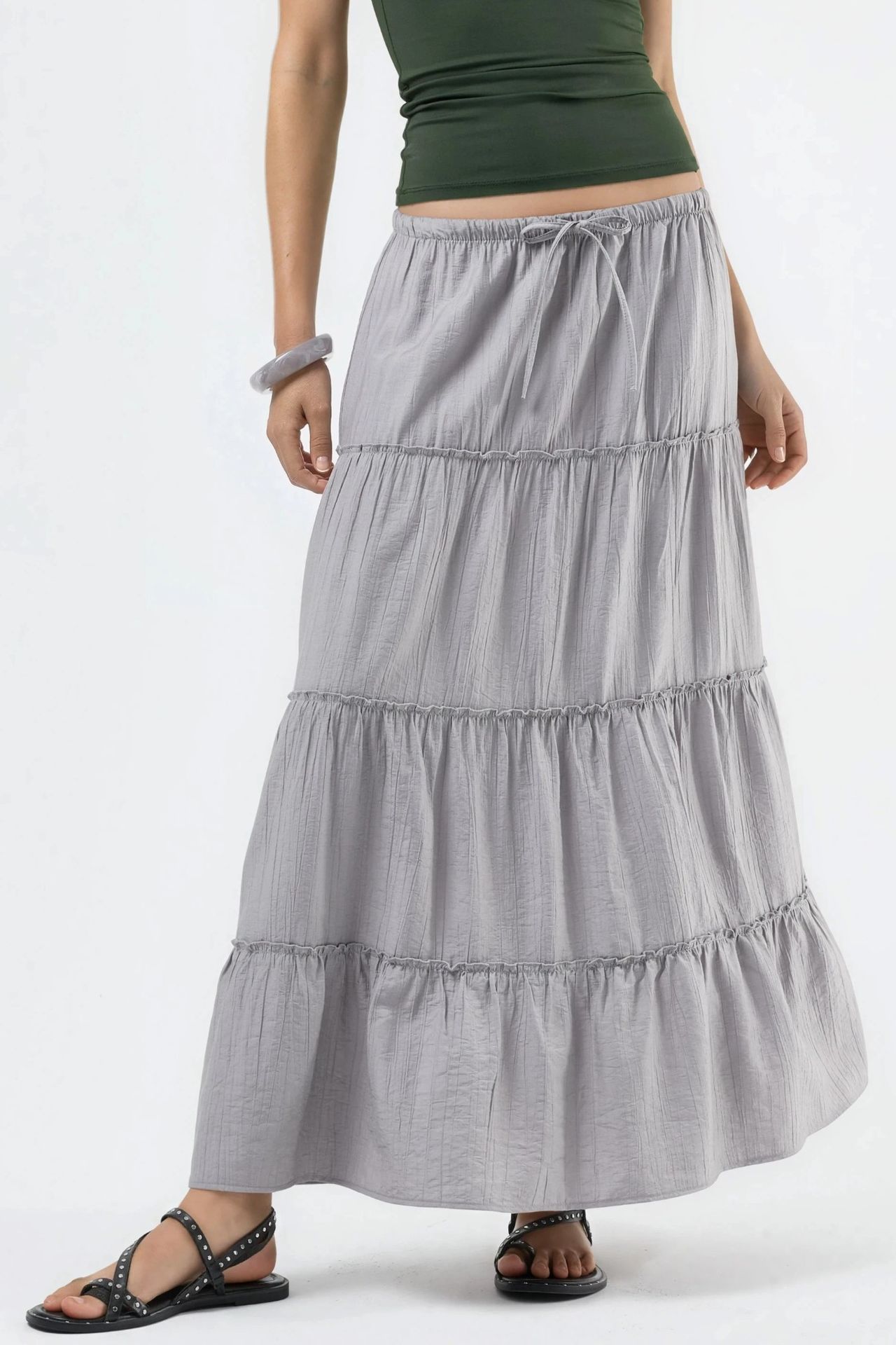 BUSEM High Waist Textured A-Line Maxi Skirt 1