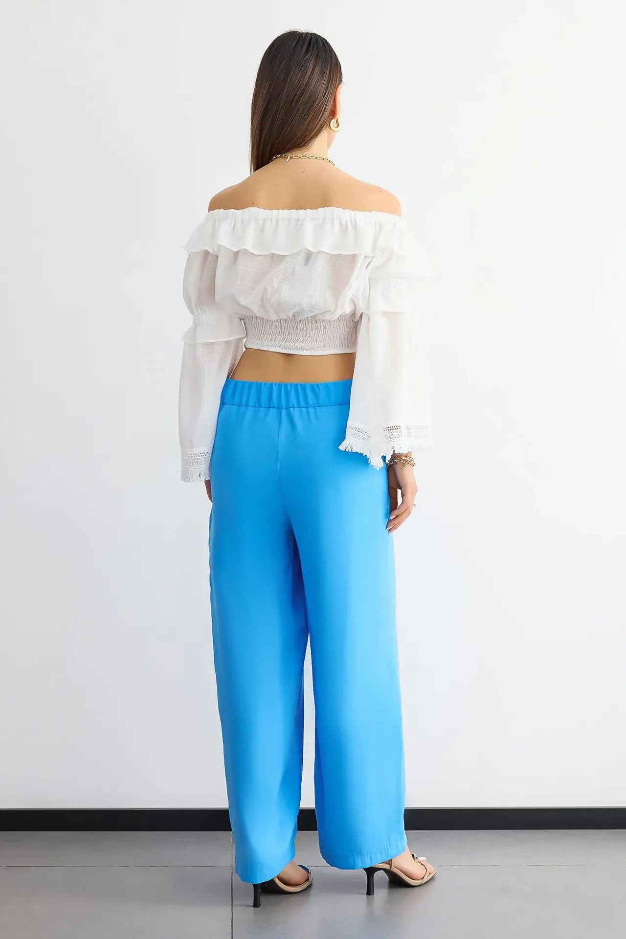 Off-Shoulder Chiffon Ruffled Cropped Blouse