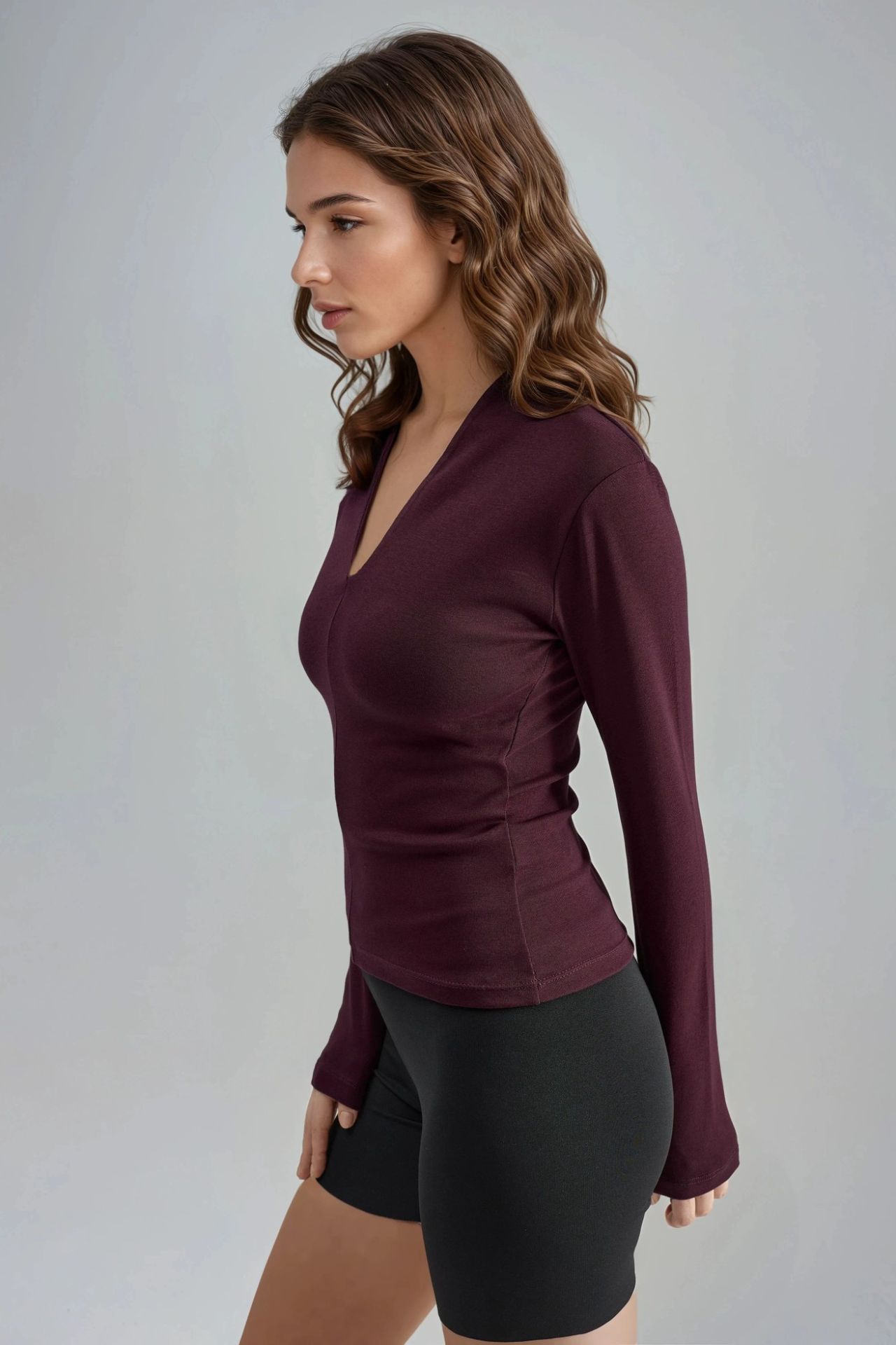 BUSEM Slim Fit V-Neck Long Sleeve Blouse 4