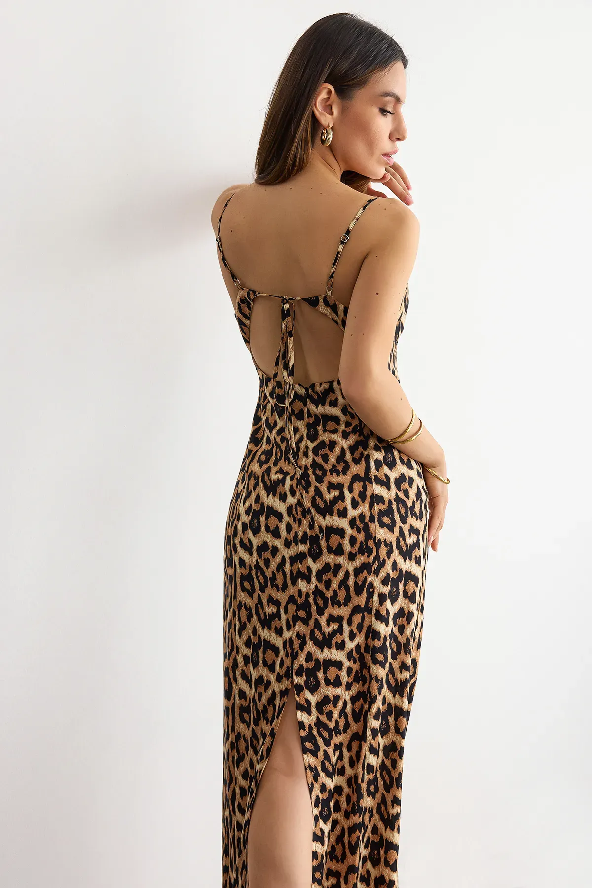 Animal Print Bodycon Maxi Dress with Back Cut-Out 1