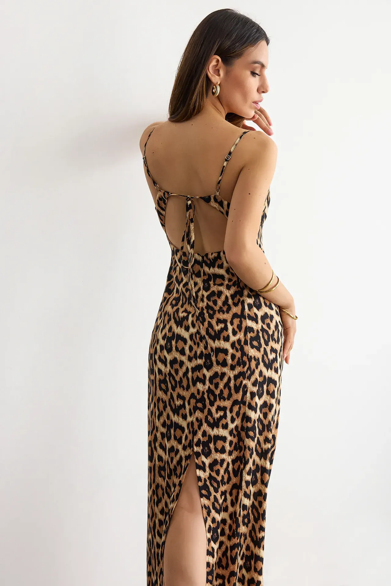 Animal Print Bodycon Maxi Dress with Back Cut-Out